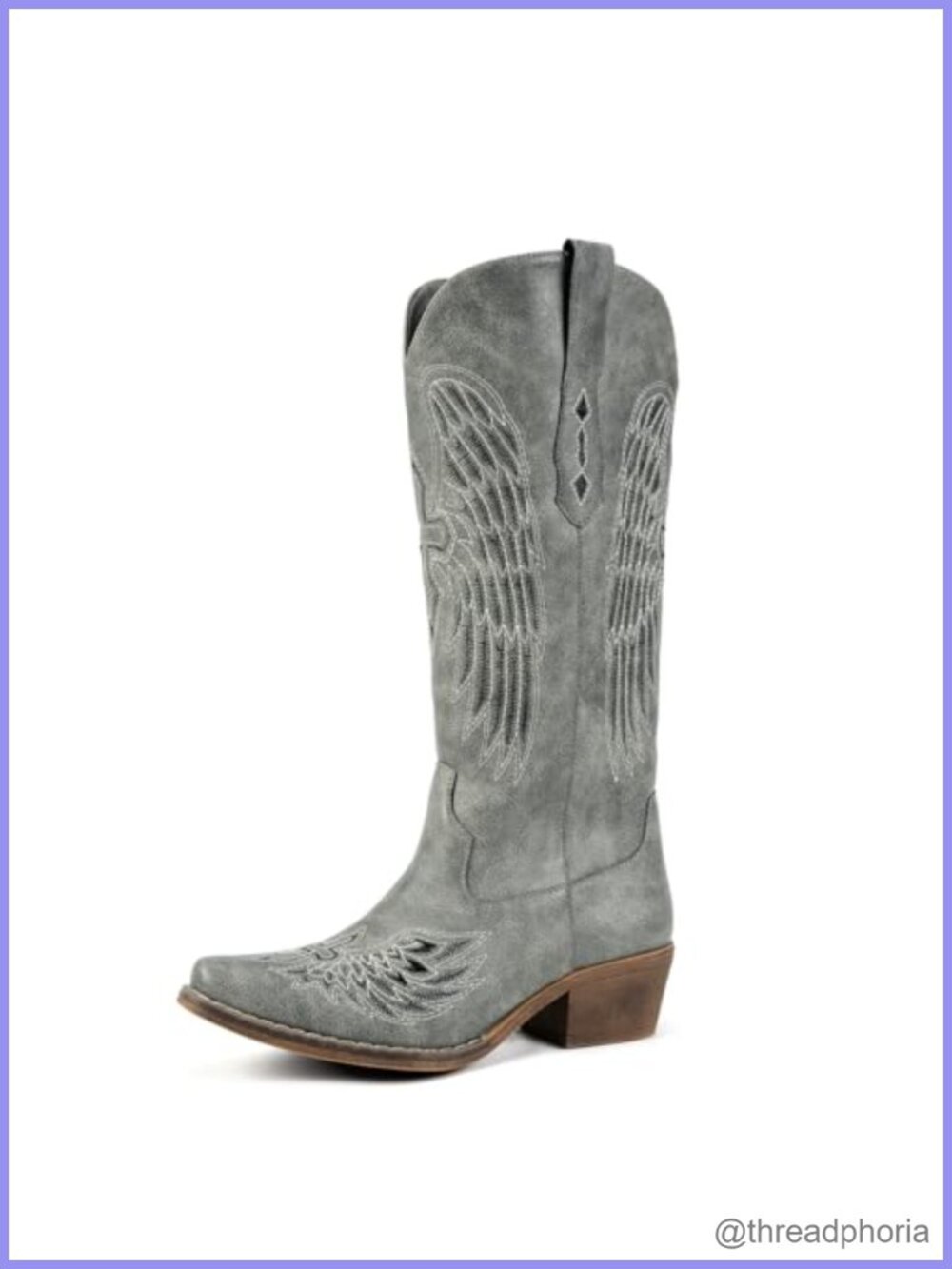 Faux Leather Western Cowboy Boots Pointed Toe Mid-Calf Block Heel